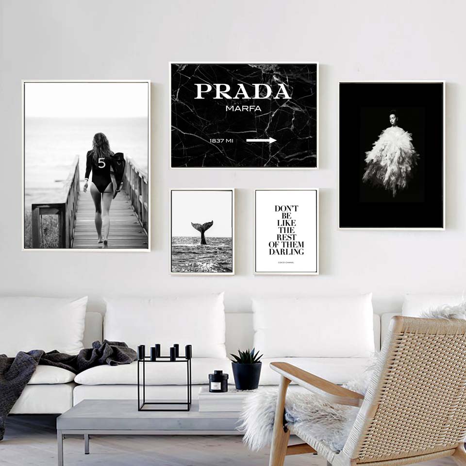 Sort-hvide plakater med fashion tema. Unikke og dekorative
