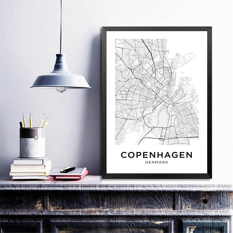 Dekorativ og stilren plakat med kort over København