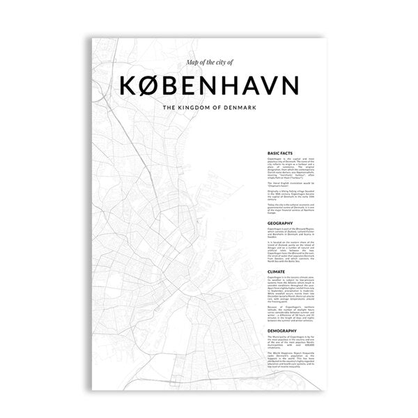 Dekorativ og stilren plakat med kort over København
